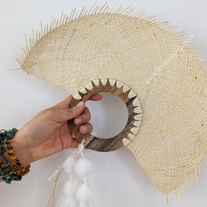 Hand Woven Jipijapa Fan: Mexican Fiesta Decor with Pompoms