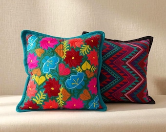 Embroidered Floral Pillow Case Mexican Throw Pillow cover