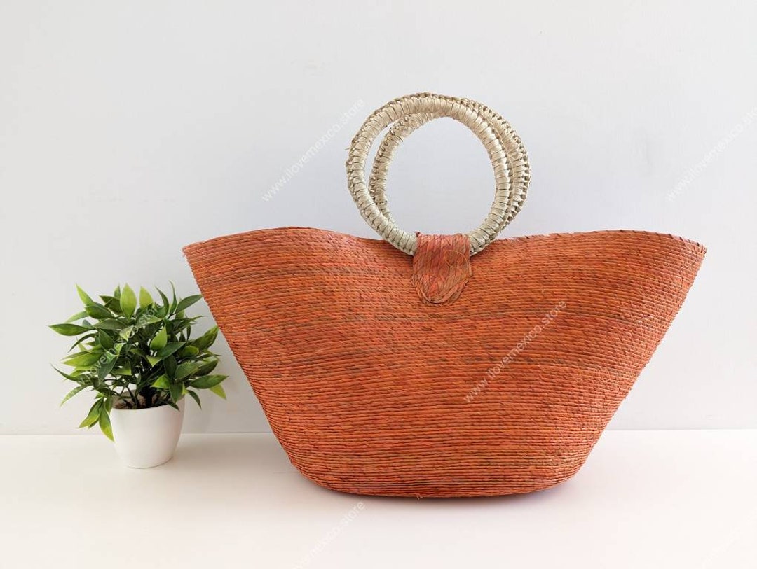 Solid Color Straw Bag / Handmade Market Straw Bag / Mexican Tote Bag