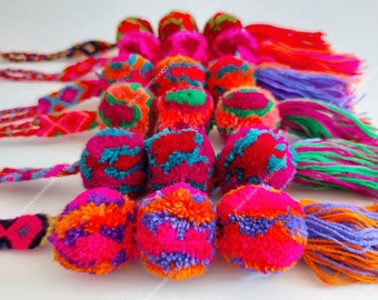 Handmade multi colored boho bag tassels / multi colored beach bag tassels / multi color pompoms / multi colored bag charms