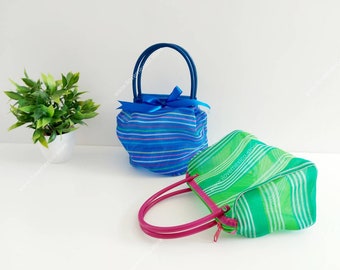 Mini plastic tote / reusable tiny grocery bag / mexican tote bag / mexican mesh bag / mesh beach bag