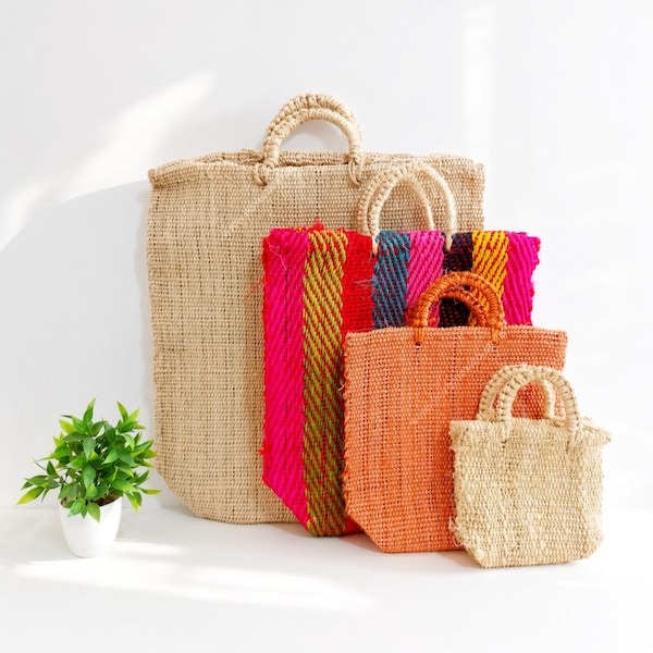 Handmade Jute Beach Bag, Mexican Market Tote, Natural Ixtle Fiber