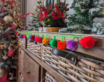 Mexican Christmas tree garland / Bright color pompom garland