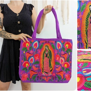 Mexican canvas market bag / large bag for groceries / mexican market bag / Virgen de Guadalupe  market tote