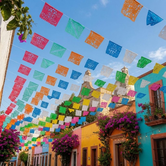 Mexican Plastico Picado Banner , Vibrant Fiesta Garland , Waterproof  Mexican Party Decoration