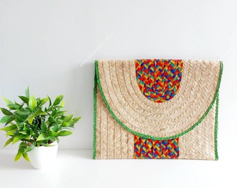 Mexican Straw Clutch Bag: Handmade Colorful Laptop Bag