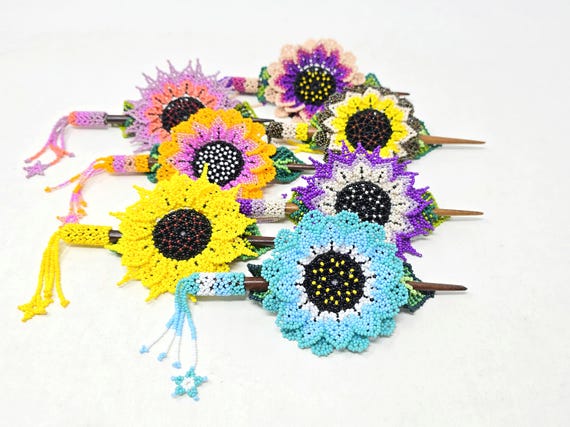 Mexican Floral Hair Pin: Glass Bead Hair Accessory - Etsy display picture 1