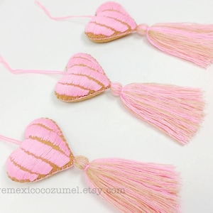 Embroidered concha tassels / pan dulce Christmas ornament / mexican concha keychain