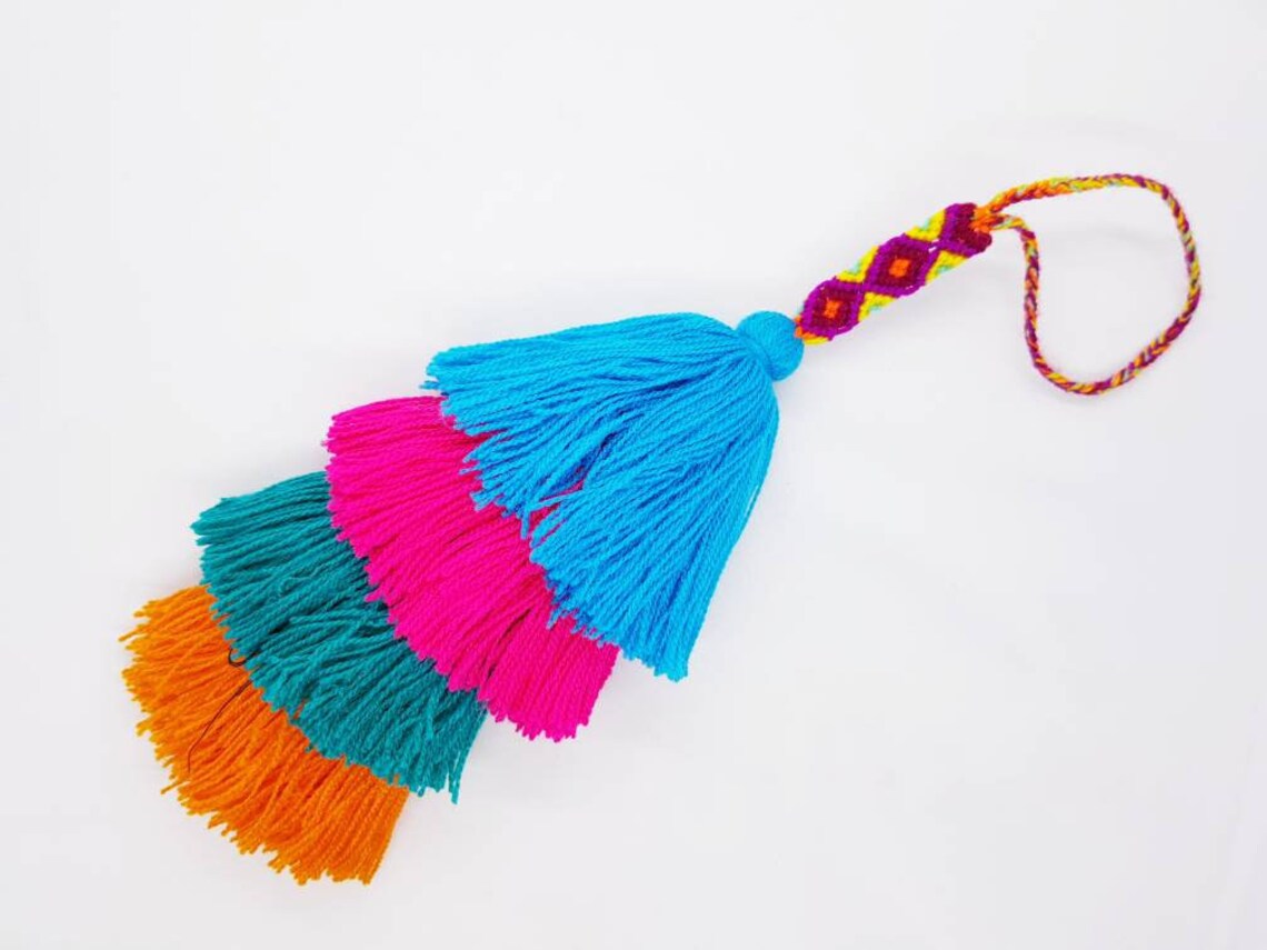 Handmade Mexican bright color tassels with braided top / Etsy