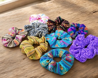Handmade Mexican Scrunchies Colorful Cambaya Fabric Hair Ties