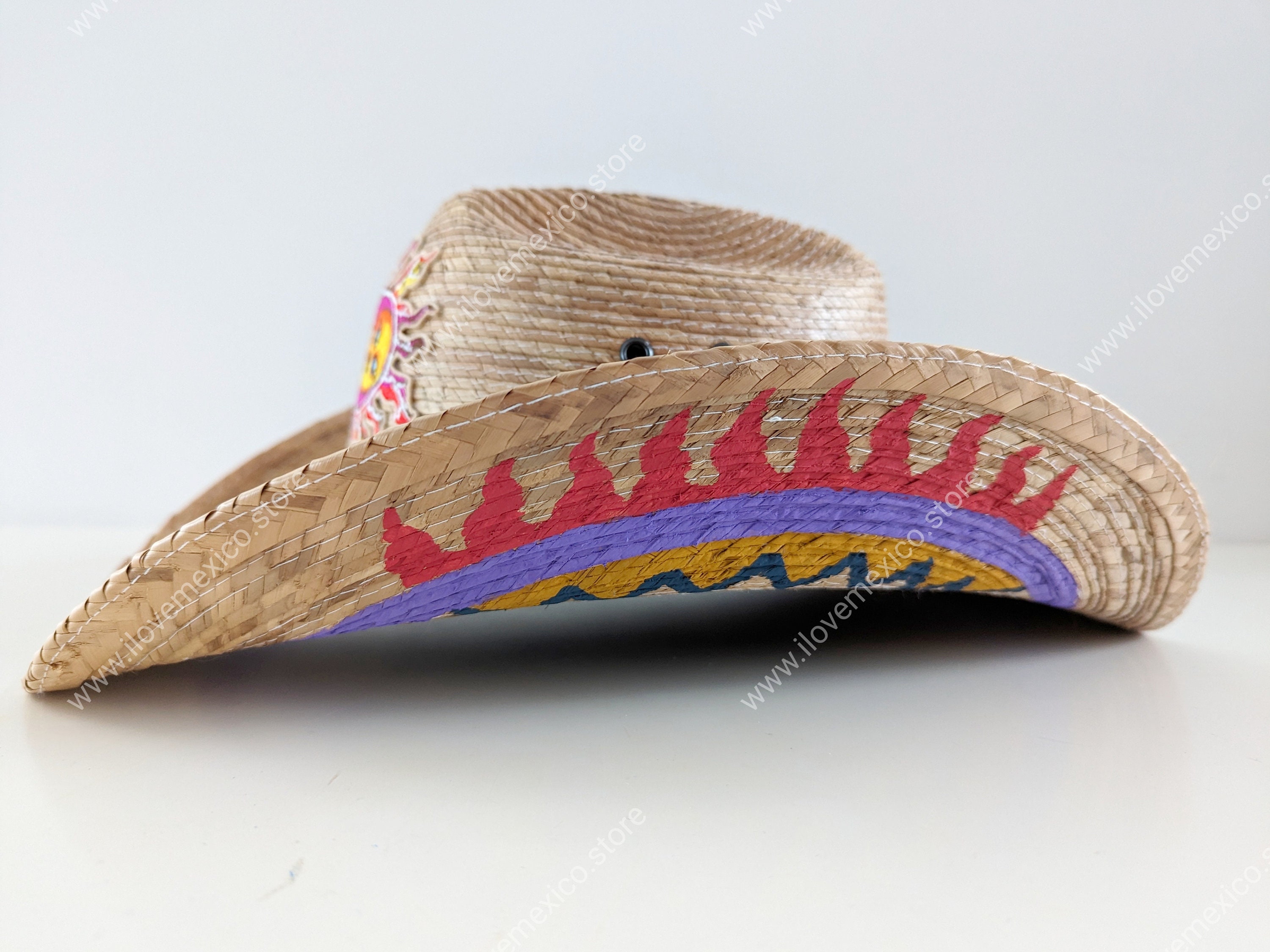 Hand-painted Straw Cowboy Hat: Mexican Sun Design - Etsy display picture 2