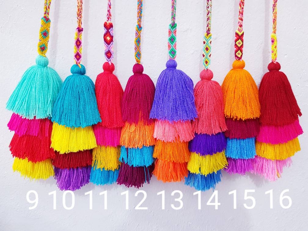 Handmade Mexican bright color tassels with braided top / Etsy