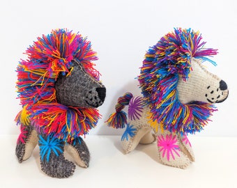 Mexican hand made plushies / stuffed natural wool lion / plush toys / handmade mayan wool / cinco de mayo / wool toys / mexican toy