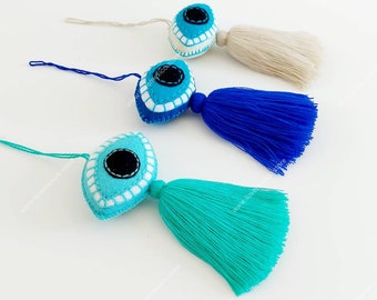 Evil eye tassel / embroidered eye tassel / boho decorations/ evil eye tassel / evil eye pompoms