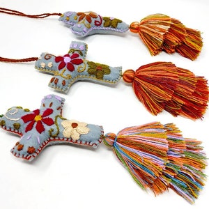Embroidered felt cross / embroidered crosses in bright colors / multi color felt cross/ mexican decor for christmas / christmas