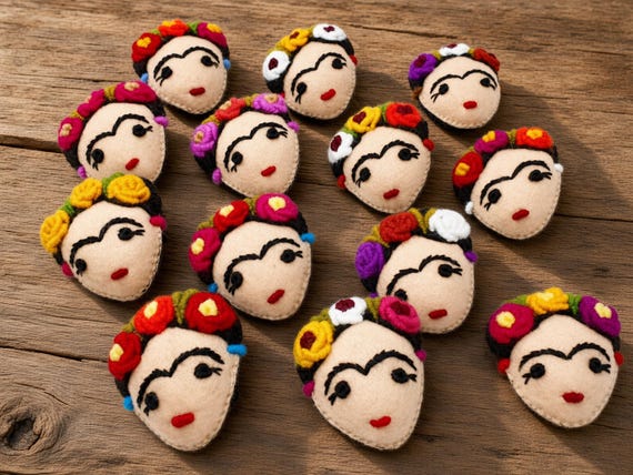 Handmade Embroidered Frida Kahlo Charm Bag Tassel Mexican Felt Gift