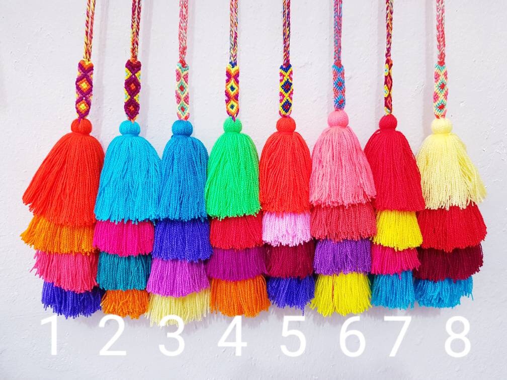 Handmade Mexican bright color tassels with braided top / Etsy