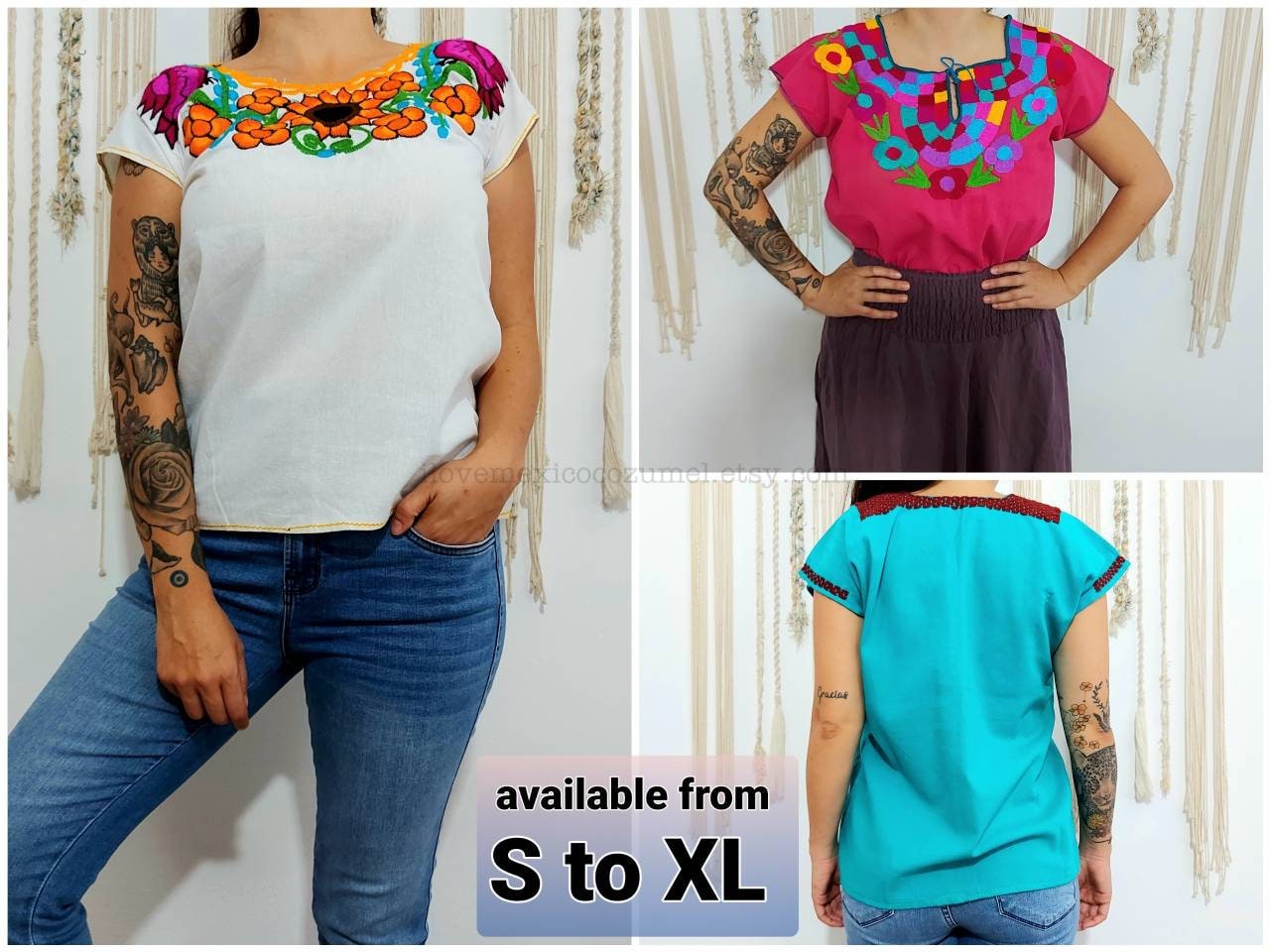 AK Embroidered Tops for Women 3/4 Sleeve Peasant Blouse Mexican Shirts V  Neck Traditional Tunic Casual Tops : : Clothing, Shoes &  Accessories