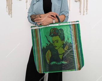 Plastic Frida tote / Frida mesh bag / mexican tote bag / mexican mesh bag / mesh beach bag