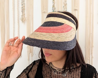 Handmade Straw Beach Visor: Braided Strap & Pearls