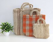 Natural Yute Fiber Beach Bag / Handmade Market Basket