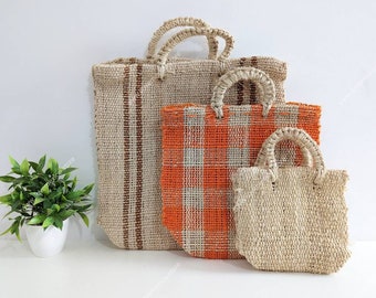 Natural yute fiber beach bag / handmade market basket / mexican  beach bag / flower girl bag / beach tote bag