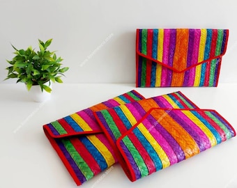 Mexican Straw Clutch Bag: Bright Color Handmade Handbag