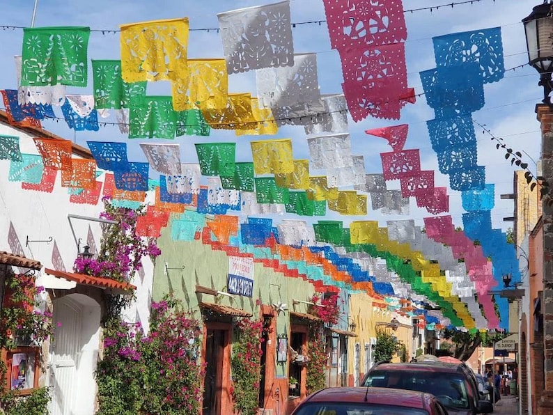 Mexican plastico picado banner / cinco de mayo decor / mexican fiesta decoration / 16 feet garland image 2