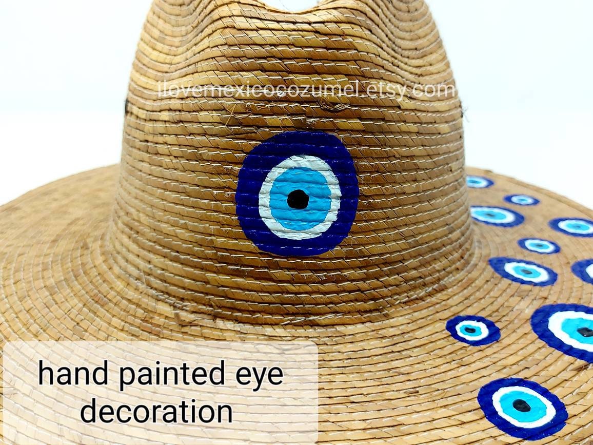 ‼️Custom Hand painted Evil eye hat ?‼️ Hand Painted Hats, Evil Eye Hat, Panama Hats, Sombrero  main image 2