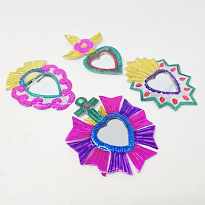Colorful Tin Sacred Heart Mirror: Mexican Milagro Wall Decor