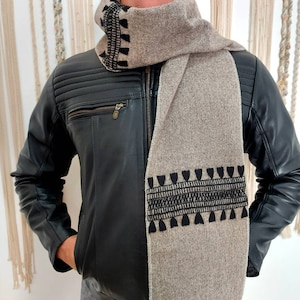 Embroidered thick wool scarf / hand woven shawl