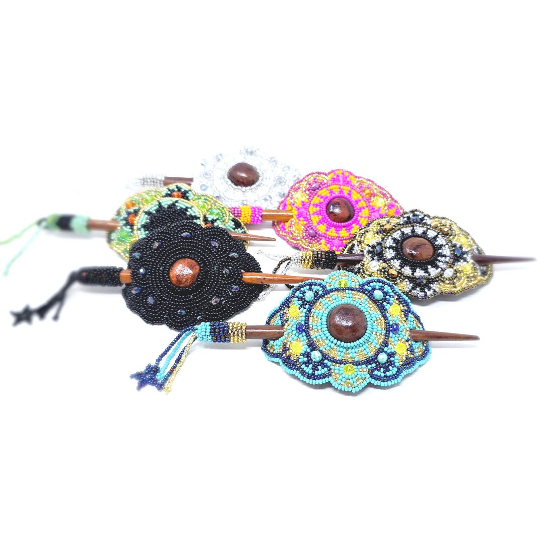 ☆ glass accessory ☆ hair accessory Mexican Floral Hair Pin: Glass Bead Hair Accessory - Etsy