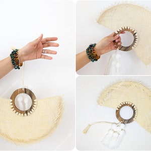 Premium quality Mexican straw fan / jipijapa fan / hand woven fan with pompoms