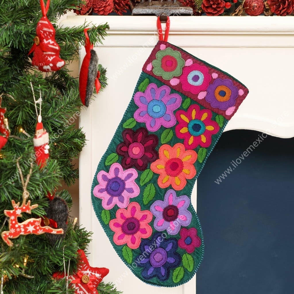 Mexican embroidered Christmas stockings