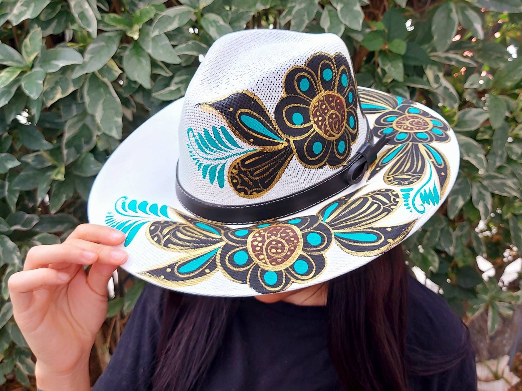 Mexican hand painted summer hat / hand painted straw hat / Etsy