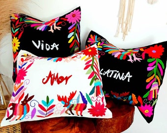 Bestickter mexikanischer Kissenbezug: Bunter Wohndekor, Chiapas Craft