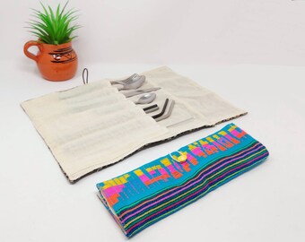 Mexican fabric cutlery pouch / reusable straw pouch / cutlery roll