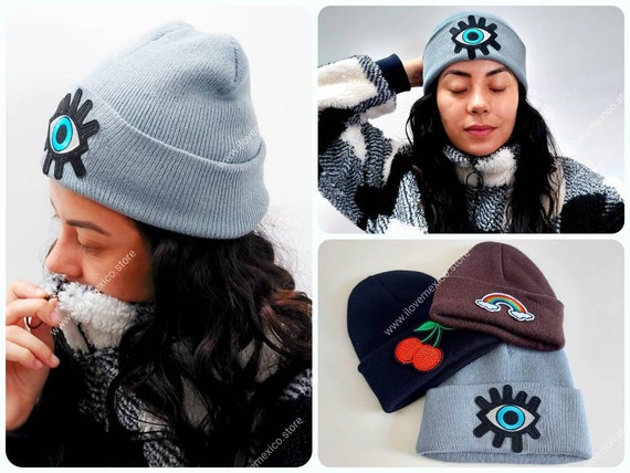 Evil Eye Cuffed Beanie / Patch Beanie / Embroidered Winter  display picture 3