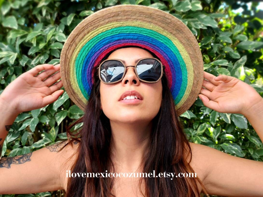 Mexican Hand Painted Rainbow Summer Hat 