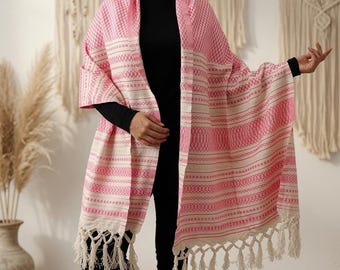 Traditional Mexican Rebozo Scarf Woven Cotton Geometric Shawl