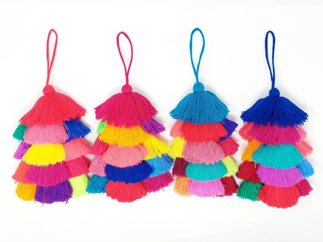 Large Multi Colored Boho Bag Tassels / Multi Colored Beach Bag Etsy