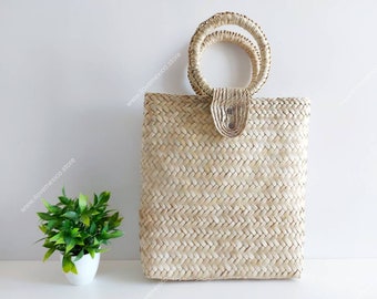 Mexican Handwoven Straw Tote Bag: Natural Palm Leaf Market Purse