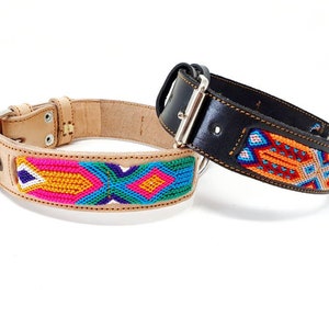 Handgefertigtes Hundehalsband aus Leder: Mittelgroßes Hundehalsband mit Azteken Muster