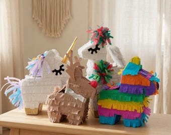 Mini Mexican Pinata Ornaments: Donkey, Llama, Reindeer