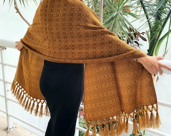 Traditional Mexican Rebozo Shawl - Handwoven Cotton blend Scarf