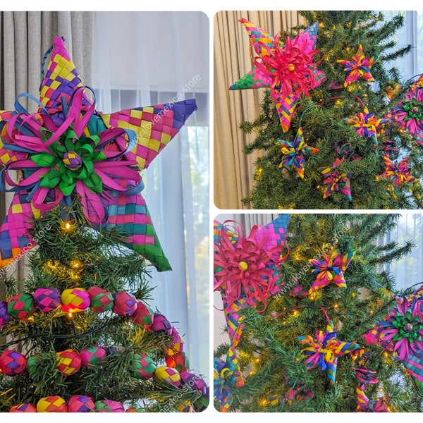 Mexican straw ornaments / woven Christmas tree ornaments / star ornaments