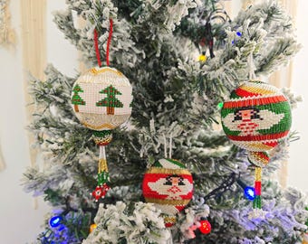 Huichol glass Beaded Christmas Sphere set of 3