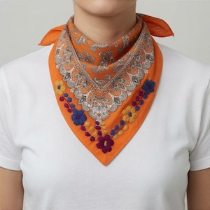 Embroidered Floral Bandana | Handmade Mexican Paliacate Scarf image 2