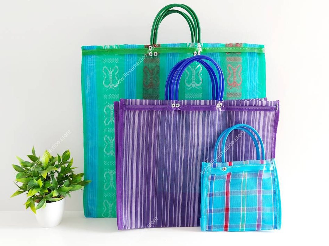 Plastic Tote / Reusable Plastic Grocery Bag / Mexican Tote pic picture