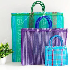 Tote de plástico / bolsa de plástico reutilizable / bolso de mano mexicano / bolsa de malla mexicana / bolsa de playa de malla imagen 1